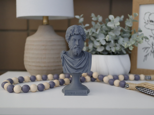 Marcus Aurelius Roman Emperor and Philosopher Sculpture Bust on Pedestal