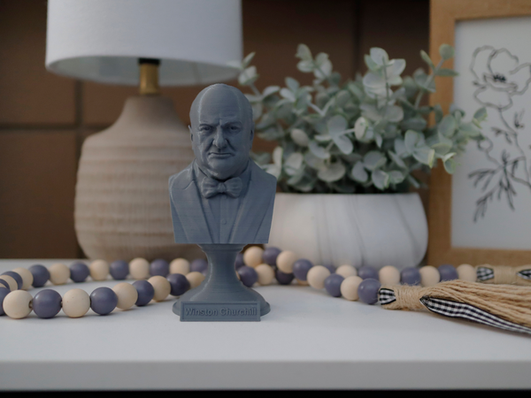Winston Churchill British Statesman, Army Officer, Writer, and Prime Minister Sculpture Bust on Pedestal