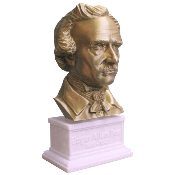 Edgar Allan Poe, Famous American Writer and Literary Critic, Sculpture Bust on Box Plinth