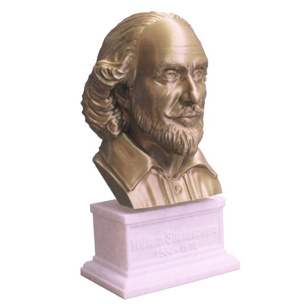 William Shakespeare, English Poet, Playwright, and Actor, Sculpture Bust on Box Plinth