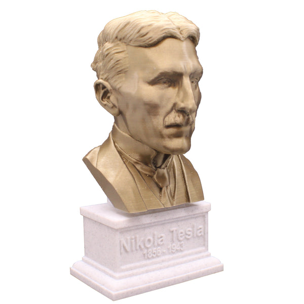 Nikola Tesla Famous Inventor, Electrical Engineer, and Futurist Sculpture Bust on Box Plinth