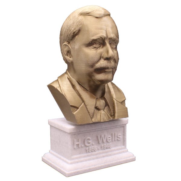 HG Wells, Famous English Writer, Sculpture Bust on Box Plinth