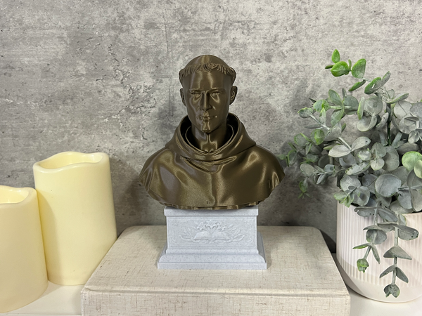 Saint Anthony of Padua, Beloved Franciscan Saint and Patron of Lost Things, Sculpture Bust on Box Plinth