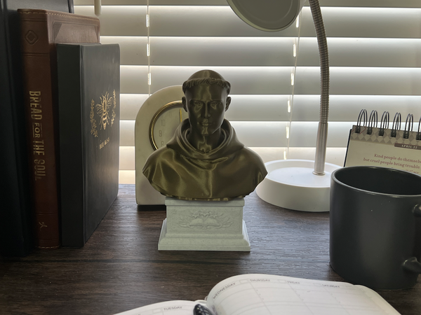 Saint Anthony of Padua, Beloved Franciscan Saint and Patron of Lost Things, Sculpture Bust on Box Plinth