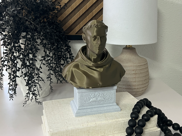 Saint Anthony of Padua, Beloved Franciscan Saint and Patron of Lost Things, Sculpture Bust on Box Plinth