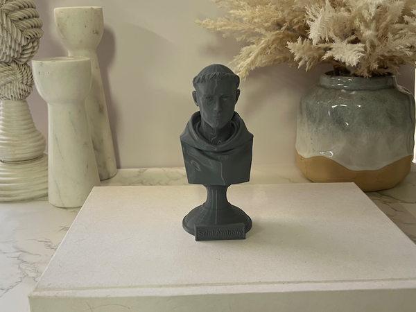 Saint Anthony of Padua, Beloved Franciscan Saint and Patron of Lost Things, Sculpture Bust on Pedestal