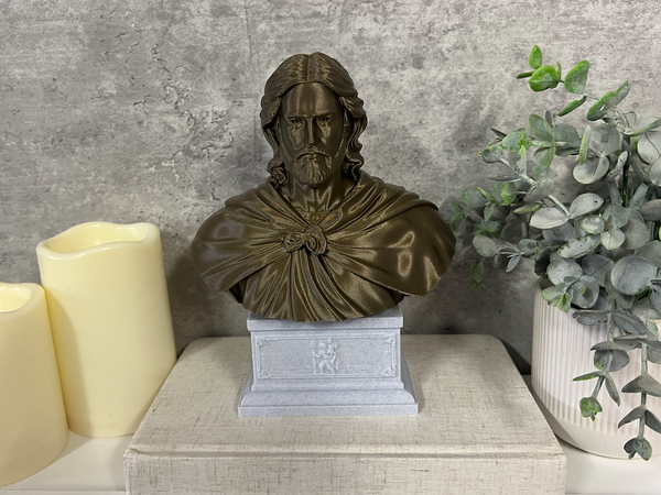 Saint Christopher, Patron Saint of Travelers and Wayfarers, Sculpture Bust on Box Plinth