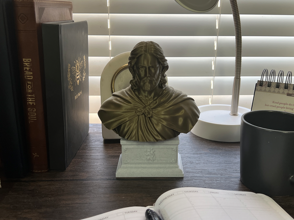 Saint Christopher, Patron Saint of Travelers and Wayfarers, Sculpture Bust on Box Plinth