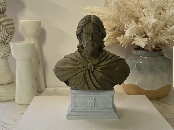 Saint Christopher, Patron Saint of Travelers and Wayfarers, Sculpture Bust on Box Plinth