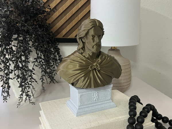 Saint Christopher, Patron Saint of Travelers and Wayfarers, Sculpture Bust on Box Plinth