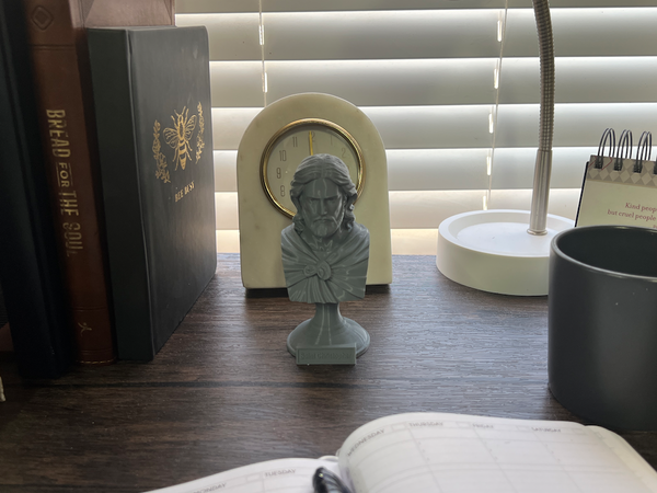 Saint Christopher, Patron Saint of Travelers and Protection, Sculpture Bust on Pedestal