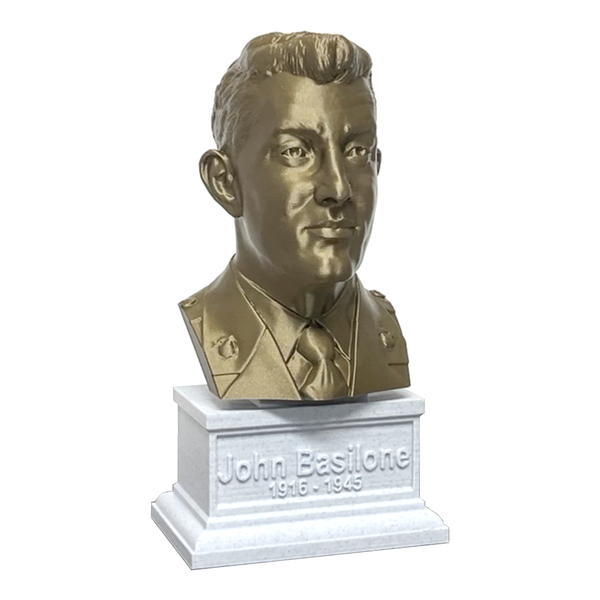 John Basilone Legendary US Marine Corps Medal of Honor Winner Sculpture Bust on Box Plinth