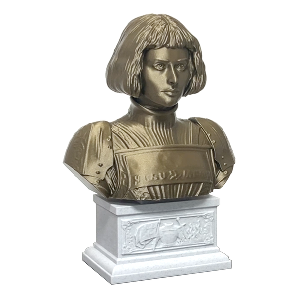 Saint Joan of Arc, Divine Warrior and Patron Saint of France Sculpture Bust on Box Plinth