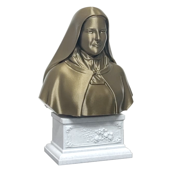 Saint Thérèse of Lisieux, “The Little Flower,” Renowned Carmelite Mystic Sculpture Bust on Box Plinth