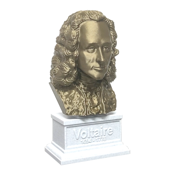 Voltaire French Enlightenment Philosopher Sculpture Bust on Box Plinth