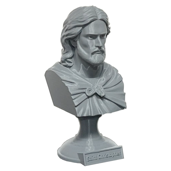 Saint Christopher, Patron Saint of Travelers and Protection, Sculpture Bust on Pedestal