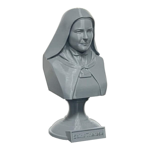Saint Thérèse of Lisieux, “The Little Flower,” Renowned Carmelite Mystic Sculpture Bust on Pedestal
