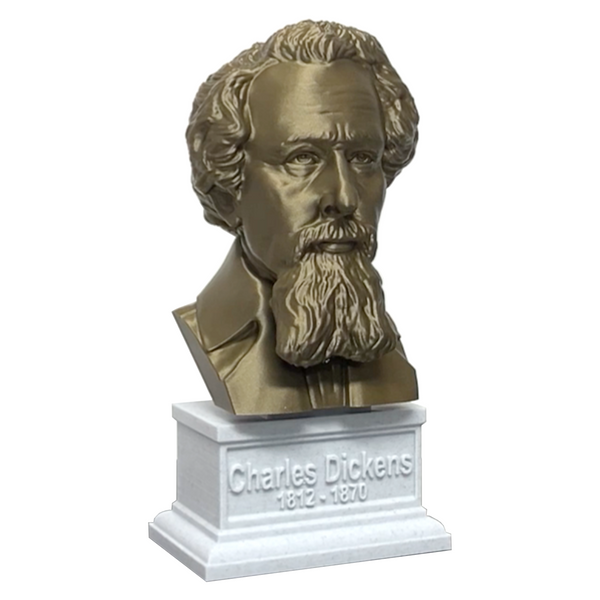 Charles Dickens, Famous English Writer and Social Critic, Sculpture Bust on Box Plinth