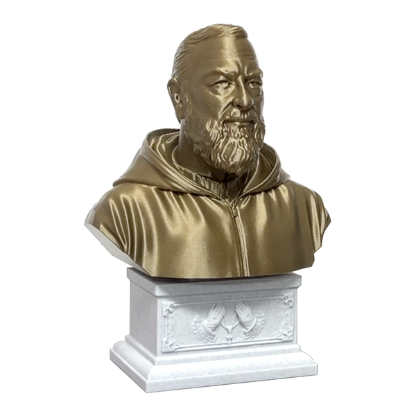 Saint Padre Pio of Pietrelcina, Renowned Mystic and Patron Saint of Healing Sculpture Bust on Box Plinth