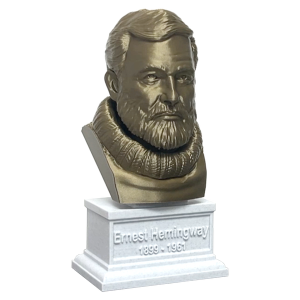 Ernest Hemingway, Famous American Writer and Sportsman, Sculpture Bust on Box Plinth