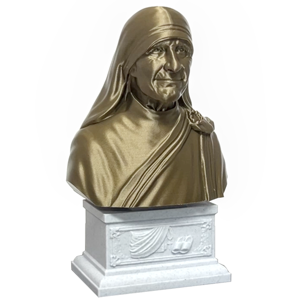 Saint Teresa of Calcutta (Mother Teresa), Devoted Servant of the Poor and Founder of the Missionaries of Charity Sculpture Bust on Box Plinth