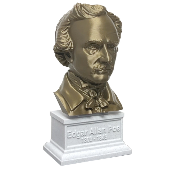 Edgar Allan Poe, Famous American Writer and Literary Critic, Sculpture Bust on Box Plinth