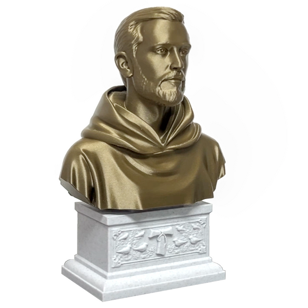 Saint Francis of Assisi, Patron Saint of Animals, Ecology, and Italy Sculpture Bust on Box Plinth