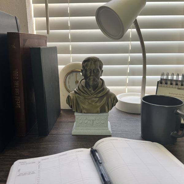 Saint Francis of Assisi, Patron Saint of Animals, Ecology, and Italy Sculpture Bust on Box Plinth