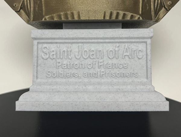 Saint Joan of Arc, Divine Warrior and Patron Saint of France Sculpture Bust on Box Plinth