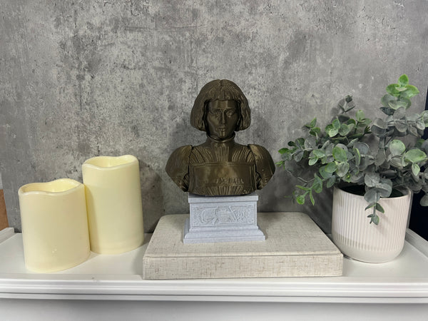 Saint Joan of Arc, Divine Warrior and Patron Saint of France Sculpture Bust on Box Plinth