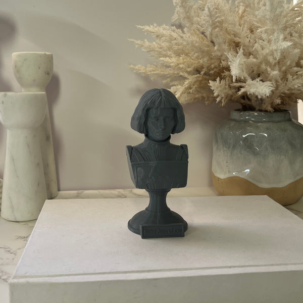 Saint Joan of Arc, Divine Warrior and Patron Saint of France Sculpture Bust on Pedestal