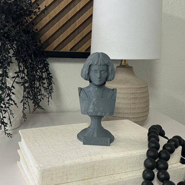 Saint Joan of Arc, Divine Warrior and Patron Saint of France Sculpture Bust on Pedestal