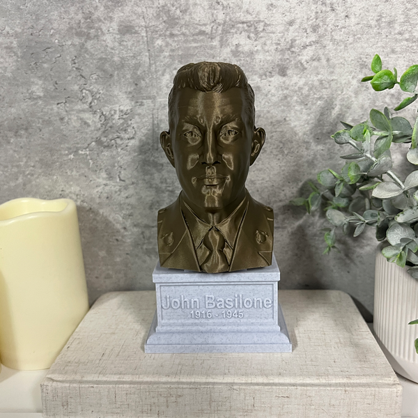 John Basilone Legendary US Marine Corps Medal of Honor Winner Sculpture Bust on Box Plinth