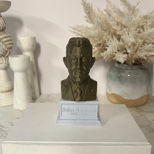 John Basilone Legendary US Marine Corps Medal of Honor Winner Sculpture Bust on Box Plinth