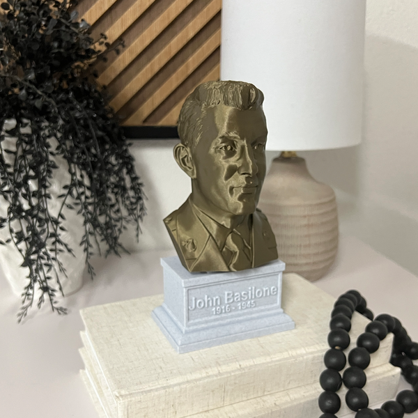 John Basilone Legendary US Marine Corps Medal of Honor Winner Sculpture Bust on Box Plinth