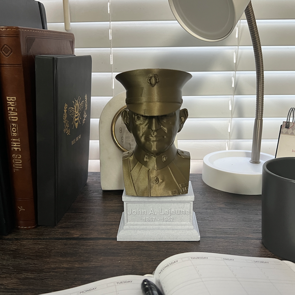 John A Lejeune Legendary US Marine General and 13th Commandant Sculpture Bust on Box Plinth