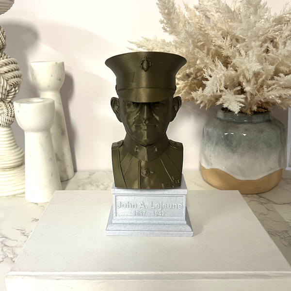 John A Lejeune Legendary US Marine General and 13th Commandant Sculpture Bust on Box Plinth