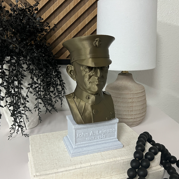 John A Lejeune Legendary US Marine General and 13th Commandant Sculpture Bust on Box Plinth
