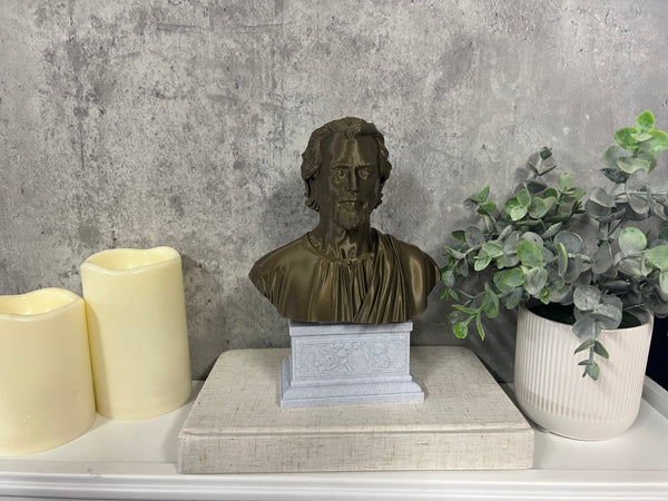 Saint Joseph, Guardian of the Holy Family and Patron Saint of Workers Sculpture Bust on Box Plinth