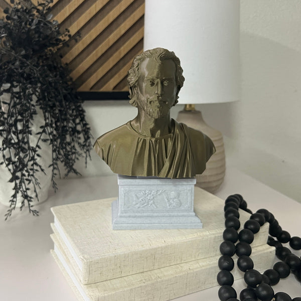 Saint Joseph, Guardian of the Holy Family and Patron Saint of Workers Sculpture Bust on Box Plinth