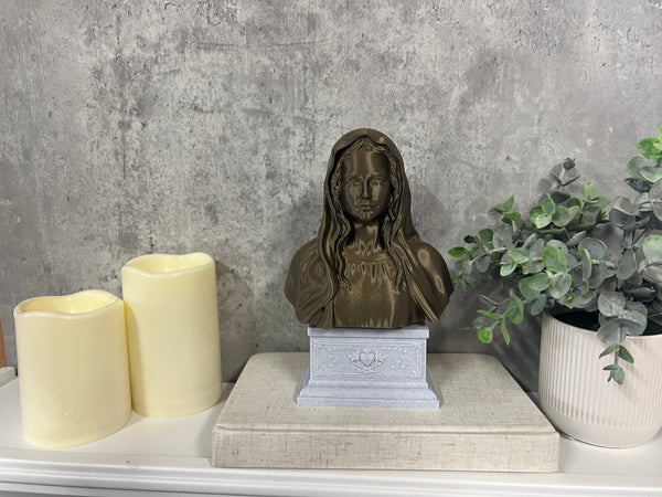 Saint Mary, Mother of God and Queen of Heaven Sculpture Bust on Box Plinth