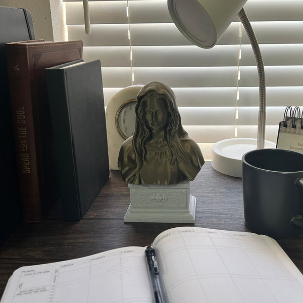 Saint Mary, Mother of God and Queen of Heaven Sculpture Bust on Box Plinth
