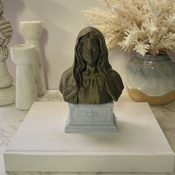 Saint Mary, Mother of God and Queen of Heaven Sculpture Bust on Box Plinth