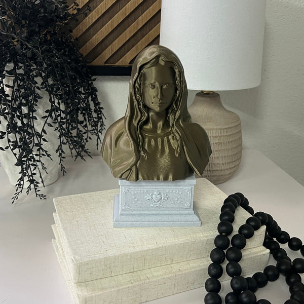 Saint Mary, Mother of God and Queen of Heaven Sculpture Bust on Box Plinth