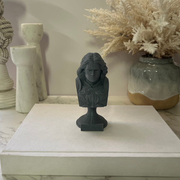 Saint Michael the Archangel, Defender of Heaven and Leader of God’s Armies Sculpture Bust on Pedestal
