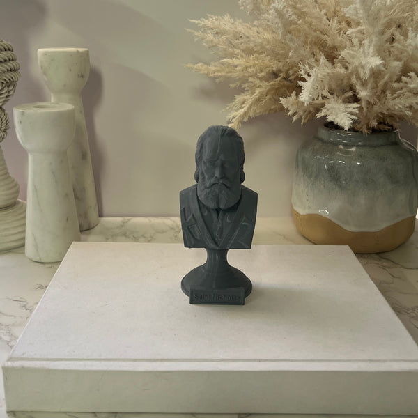 Saint Nicholas of Myra, Patron Saint of Children and Charity Sculpture Bust on Pedestal