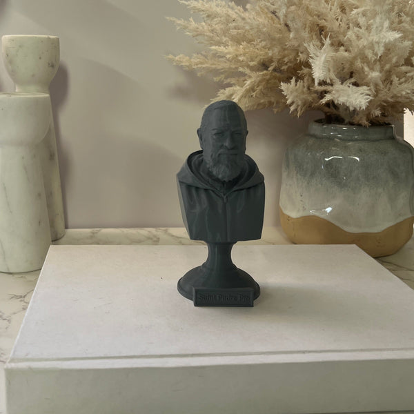 Saint Padre Pio of Pietrelcina, Renowned Mystic and Patron Saint of Healing Sculpture Bust on Pedestal
