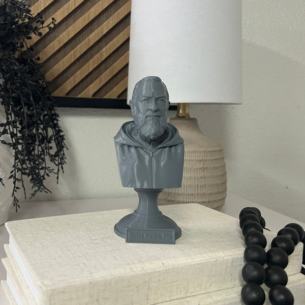 Saint Padre Pio of Pietrelcina, Renowned Mystic and Patron Saint of Healing Sculpture Bust on Pedestal