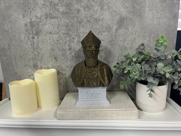 Saint Patrick, Patron of Ireland Sculpture Bust on Box Plinth