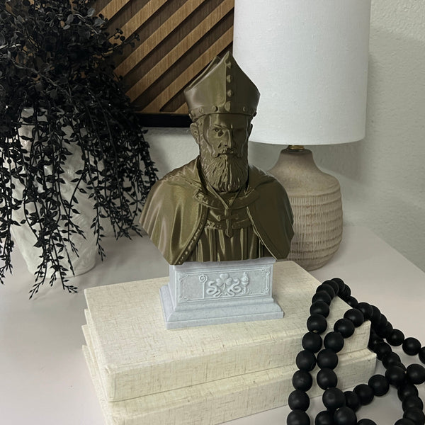 Saint Patrick, Patron of Ireland Sculpture Bust on Box Plinth